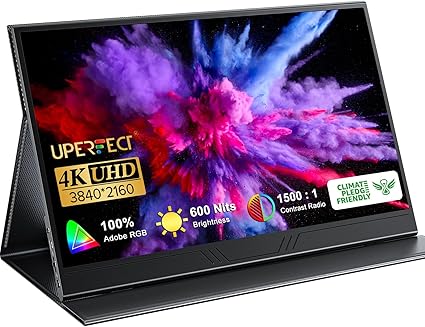 UPERFECT True 4K Portable Monitor, 600 Nits Brightness 100% AdobeRGB, Unique Arch Metal Frame, 15.6'' UHD IPS 3840x2160 USB C Monitor, HDR FreeSync Dual Speakers Type-C HDMI OTG w/Smart Case