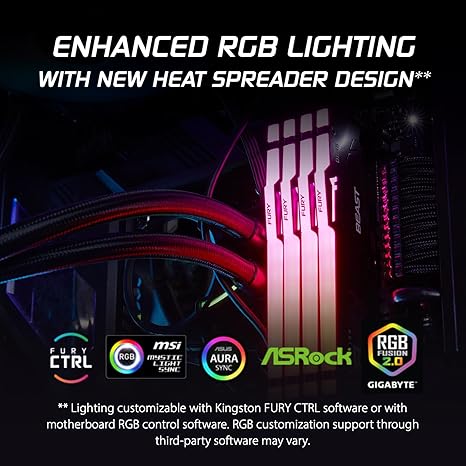 Kingston Fury Beast RGB 32GB (2x16GB) 6000MT/s DDR5 CL30 Desktop Memory | AMD Expo | Plug N Play | Kit of 2 | KF560C30BBEAK2-32