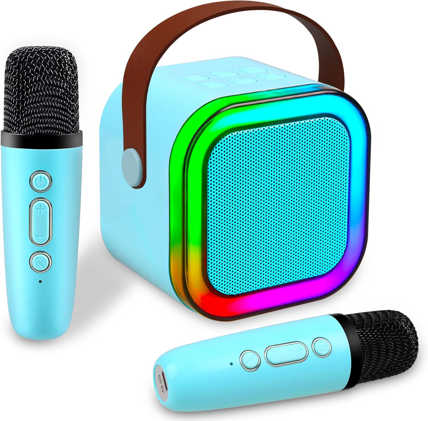 Mini Karaoke Machine, Portable Bluetooth Speaker with 2 Wireless Microphone, Toys for 3-12 Years Old Boys Gifts, Kids Karaoke Microphone Machine Toy for Party/Meeting/Adults/Kids (Blue)