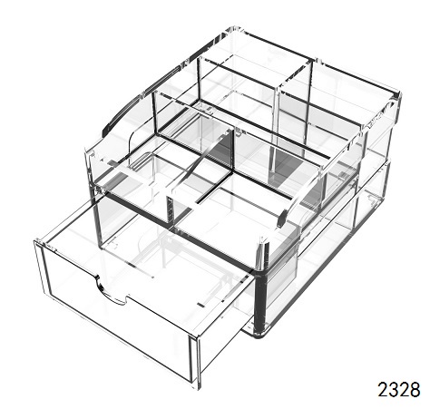一抽直盘 Multi-functional Transparent Acrylic Office statonery organizer tray Desktop Organizer with drawer