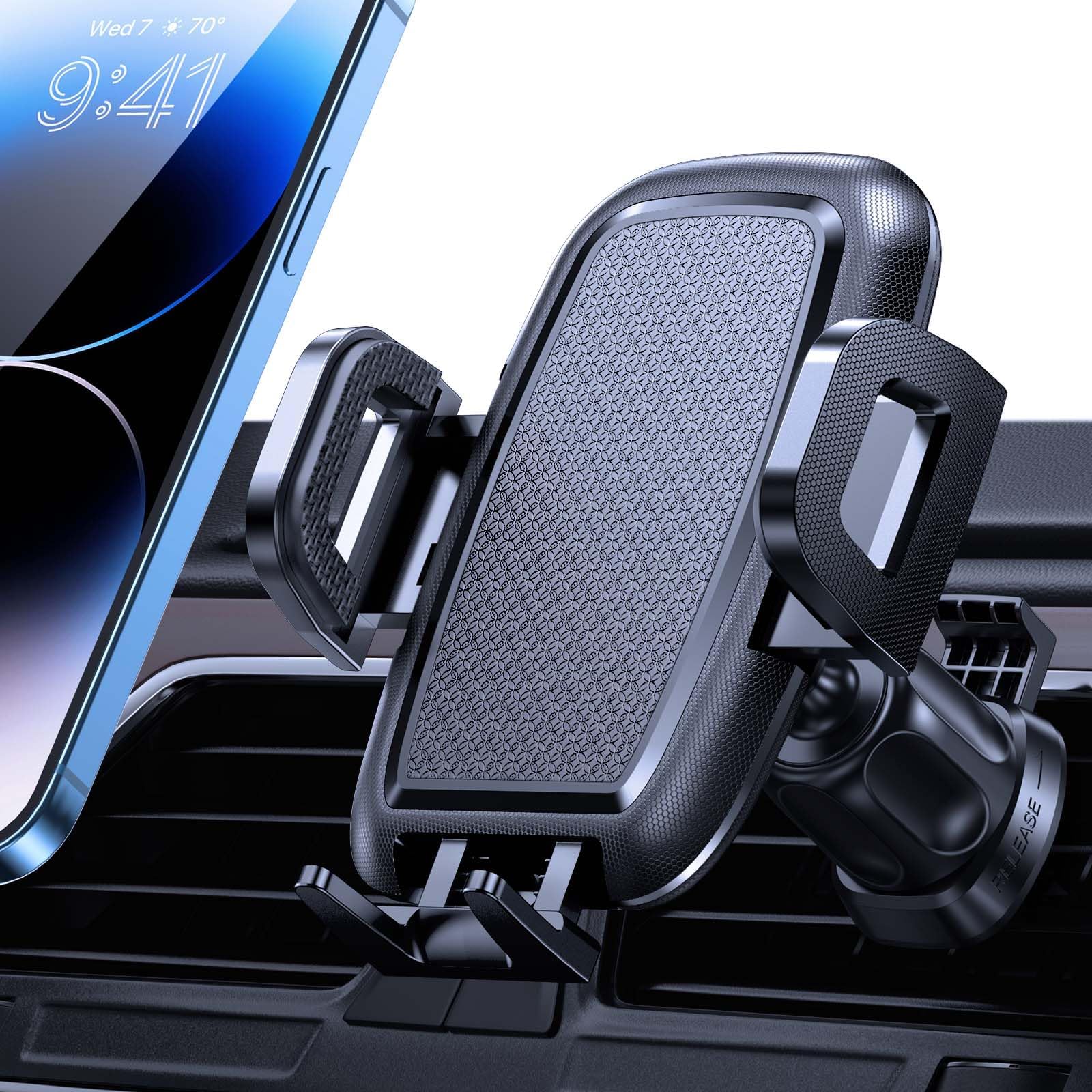 Miracase Car Phone Holder Mount, [Upgraded Dual Metal Hook Clip] Universal Phone Holders for Your Car, Hands Free Air Vent Car Mount Compatible with iPhone Samsung Google and All 4.0-7.2 inches Phones