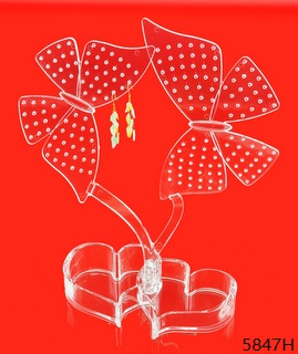 蝴蝶心形座 Transparent Cosmetic Storage Tray Acrylic Vanity Makeup Organizer with Heart Stand with Jewelry with Butterfly Earring Holder