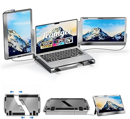 Teamgee 14” Portable Monitor for Laptop, 360° Rotatable Laptop Screen Extender, Ultralight FHD IPS Display, HDMI/USB-A/Type-C Plug and Play Mobile Workstation for Windows, Chrome & Mac