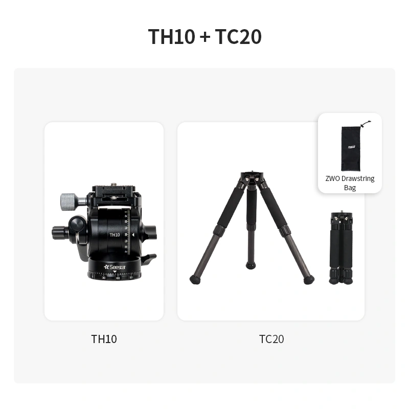 Seestar TH10 Fluid Tripod Head+TC20 Carbon Fiber Tripod for Seestar Smart Telescopes