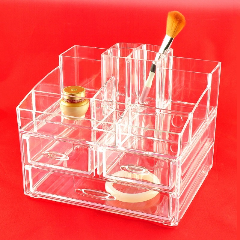 直二层大小抽屉盘 Clear Makeup Storage Tray dresser organizer tray Acrylic Cosmetic Organizer with 3 Drawers