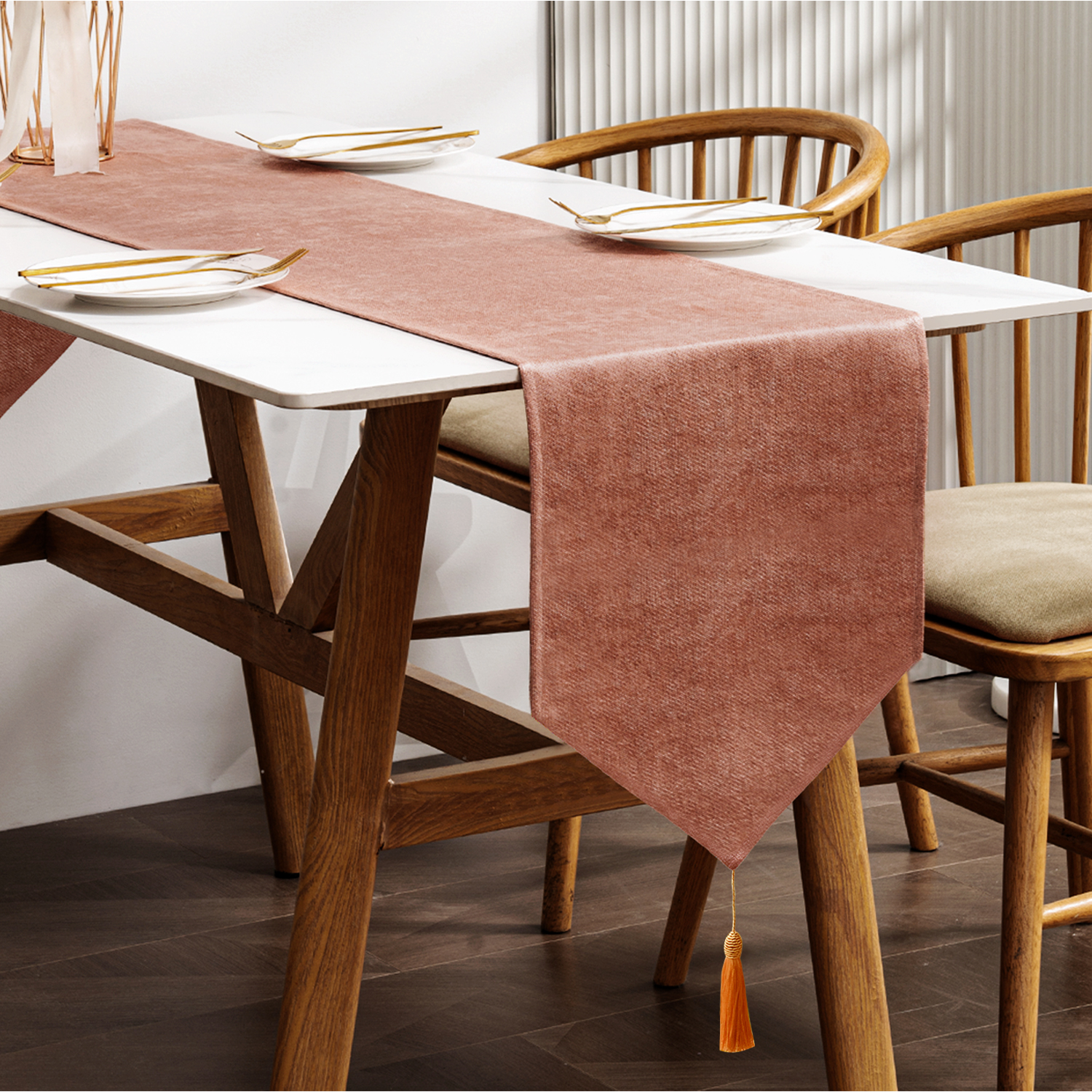 Table Runner with Tassels Machine Washable Luxury Home Decorative Dresser Scarves for Dining Party Banquets Wedding Birthday