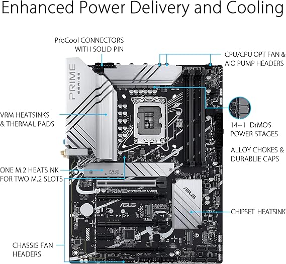 ASUS Z790-P ATX Motherboard with WiFi 6, PCIe 5.0, DDR5, 14+1 Power Stages, 3X M.2, Thunderbolt 4, 2.5Gb LAN