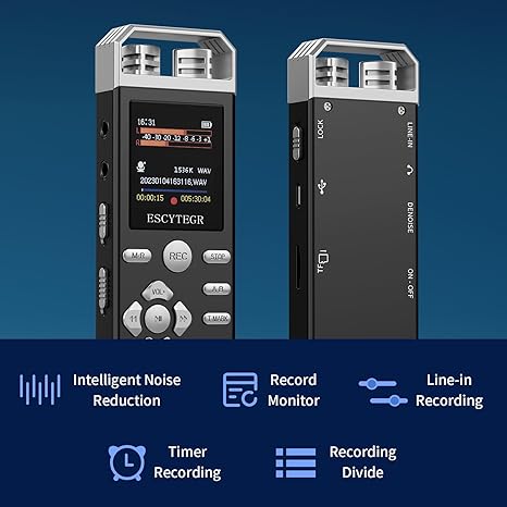 144GB Digital Voice Activated Recorder 1536KBPS Audio Voice Recorder with Playback Recording Device Dictaphone Sound Tape Recorder with Password Protection for Lectures,Meetings