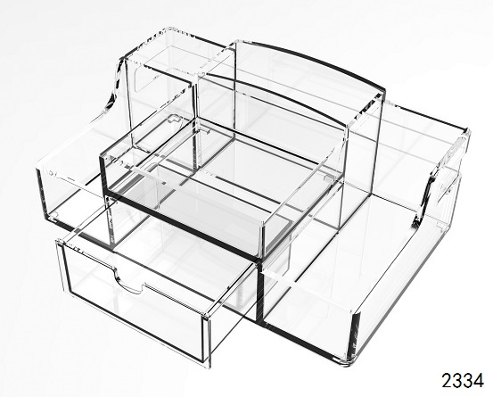中间抽大盘 Multi-functional Transparent Acrylic Office statonery organizer tray Desktop Organizer with Drawer